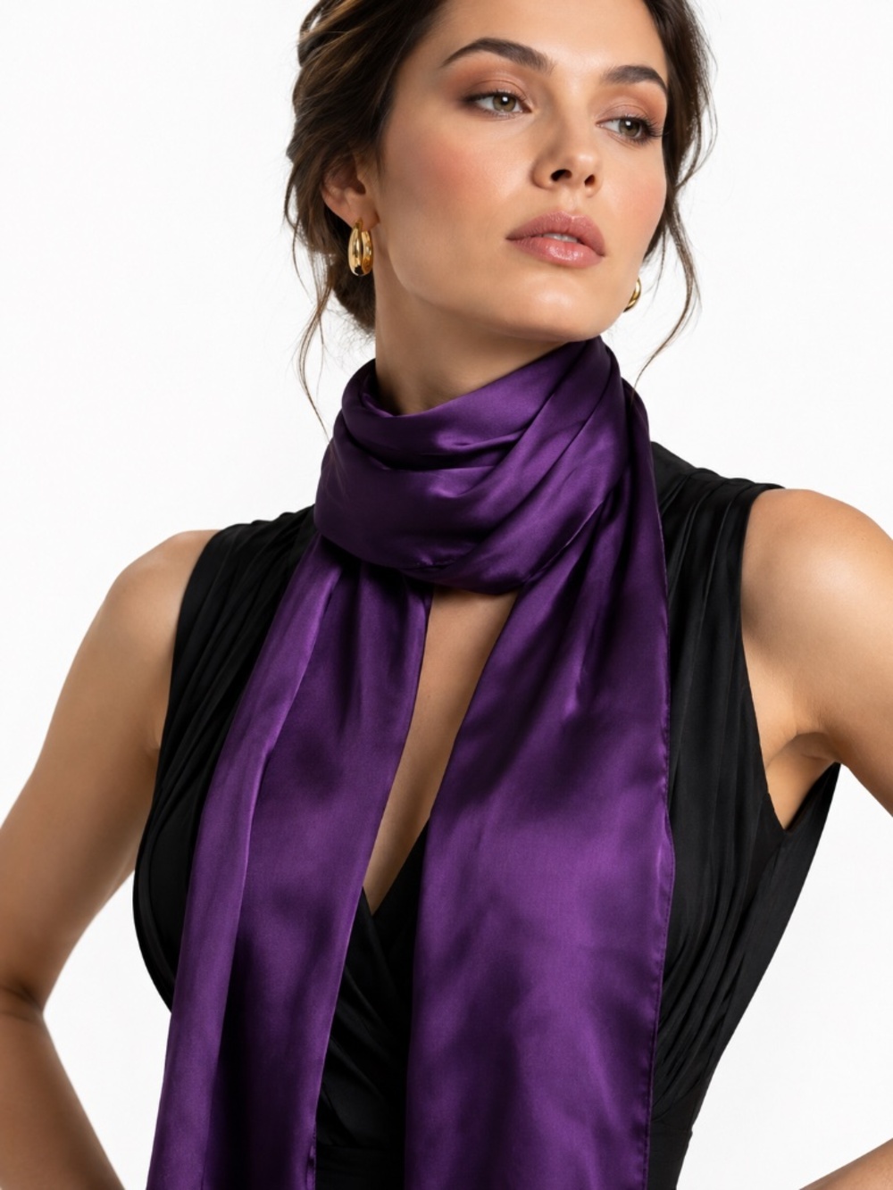 Echo Design NWT 100% Silk Purple Scarf Striped Satin Wrap Rectangle 59" x 10"